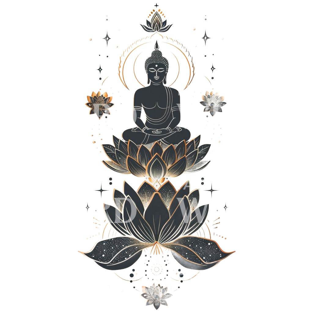 Élévation spirituelle du Bouddha et conception de tatouage de lotus