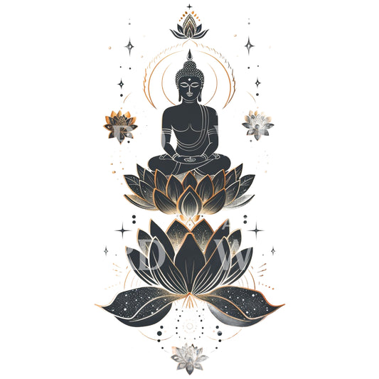Spiritual Buddha Elevation and Lotus Tattoo Design