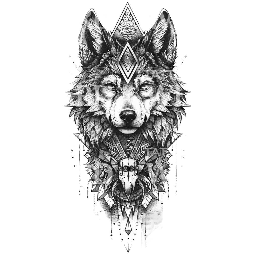 Conception de tatouage de loup totem spirituel