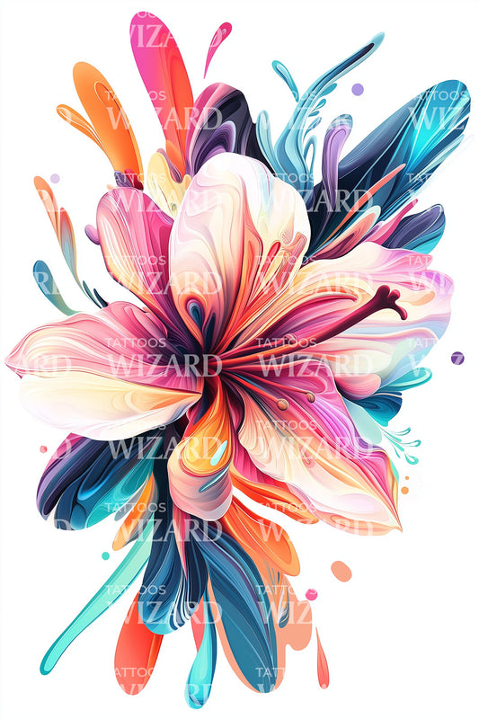 Splash Color Flower Tattoo Design