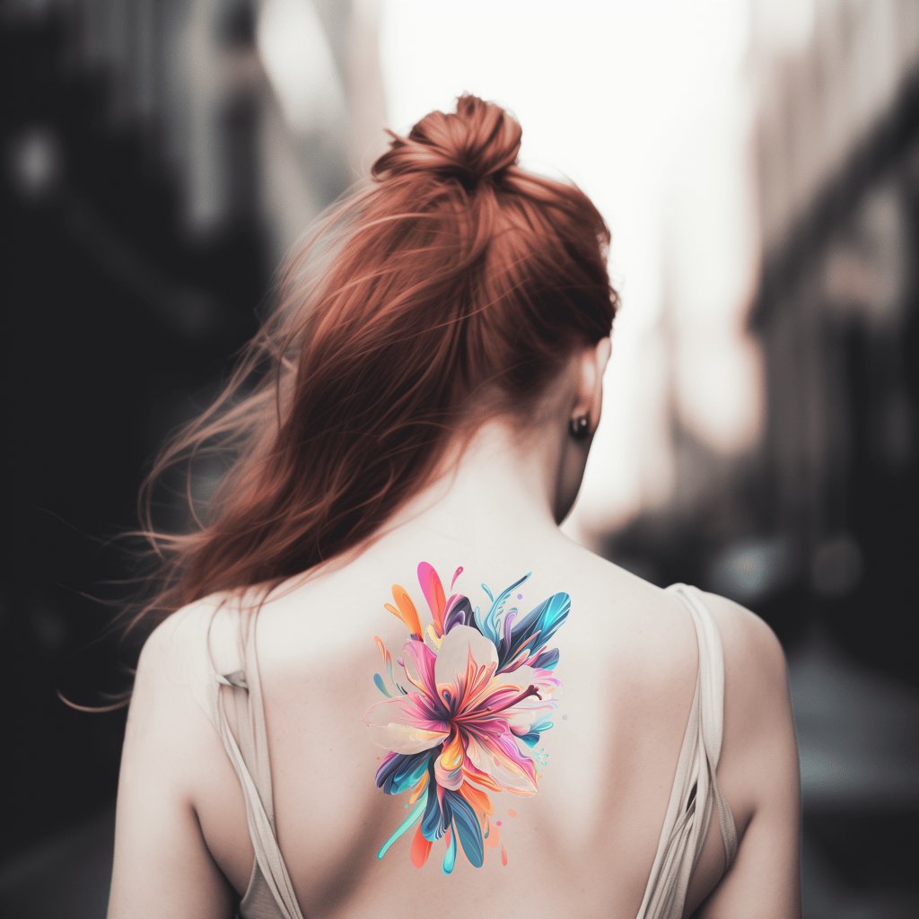 Splash Color Flower Tattoo Design