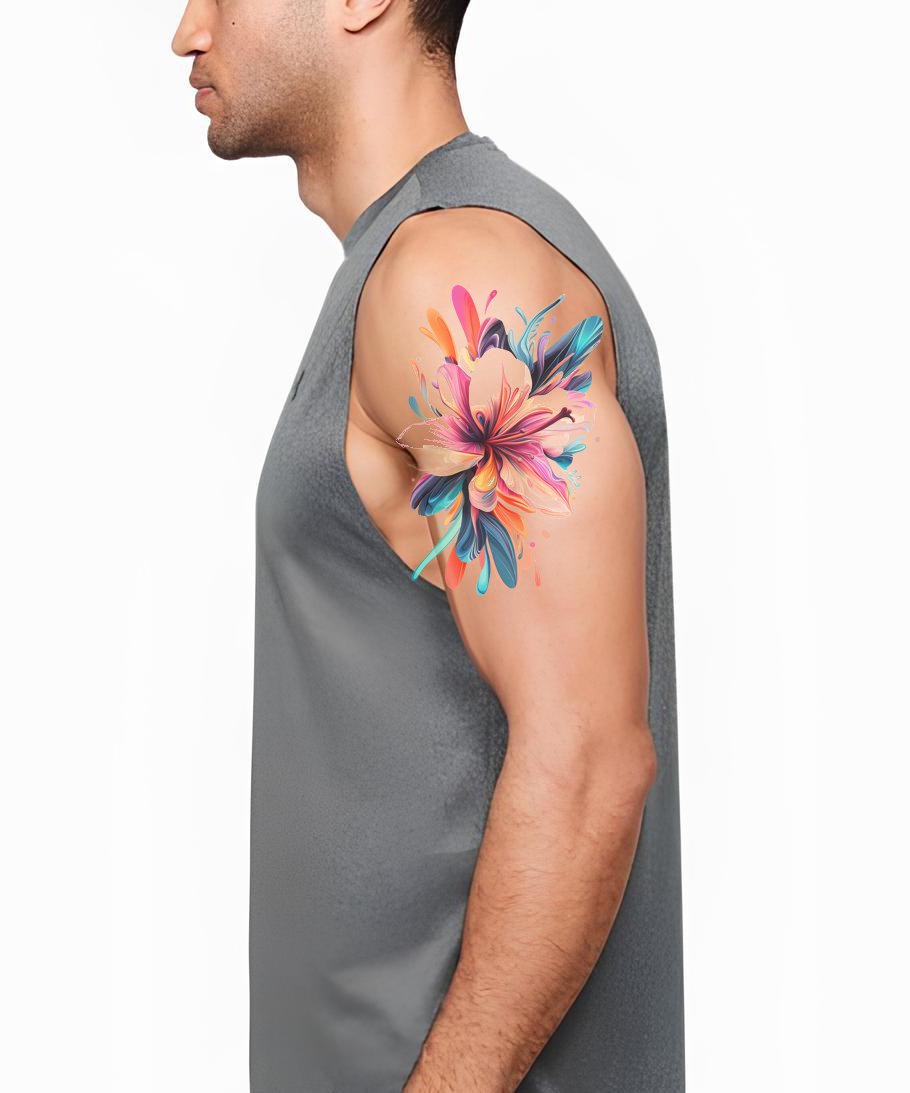 Splash Color Flower Tattoo Design