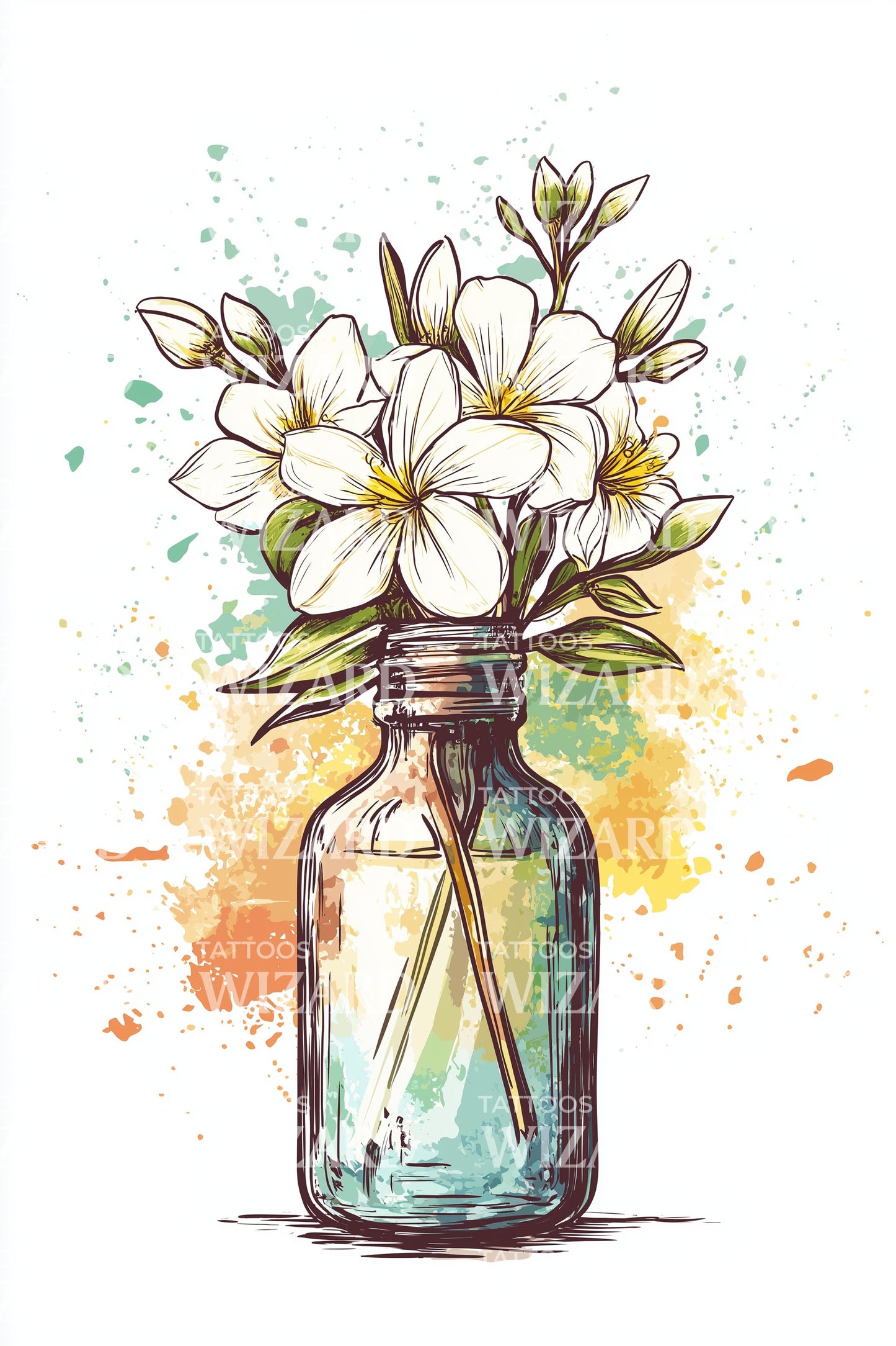 Splash Ink Jasmine Bottle Tattoo Idea