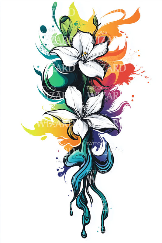 Splash Plumeria Wave Tattoo Design