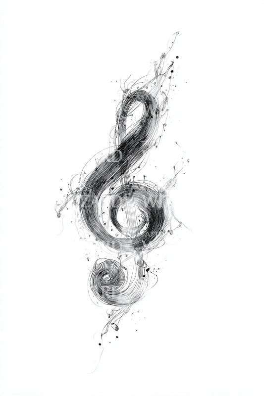 Splatter Treble Clef Tattoo Idea