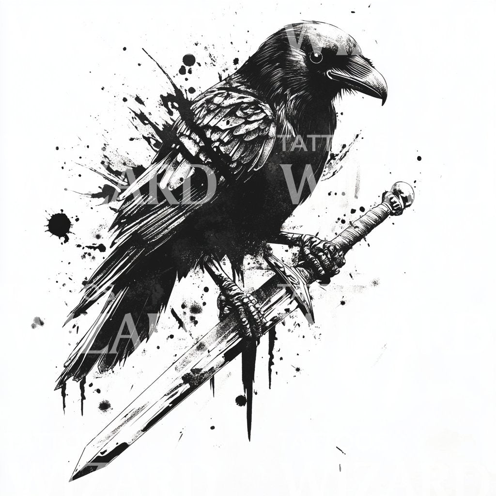 Splattered Ink Crows Splattered Ink Crow and Sword Tattoo Idea – Tattoos Wizard Designs