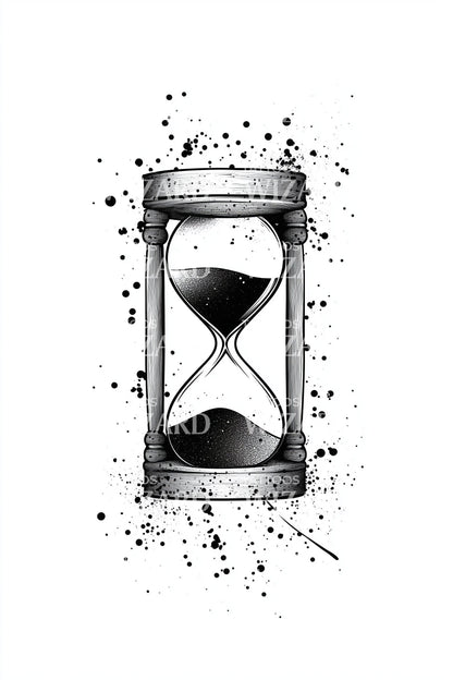 Splattered Ink Hourglass Tattoo Illustration