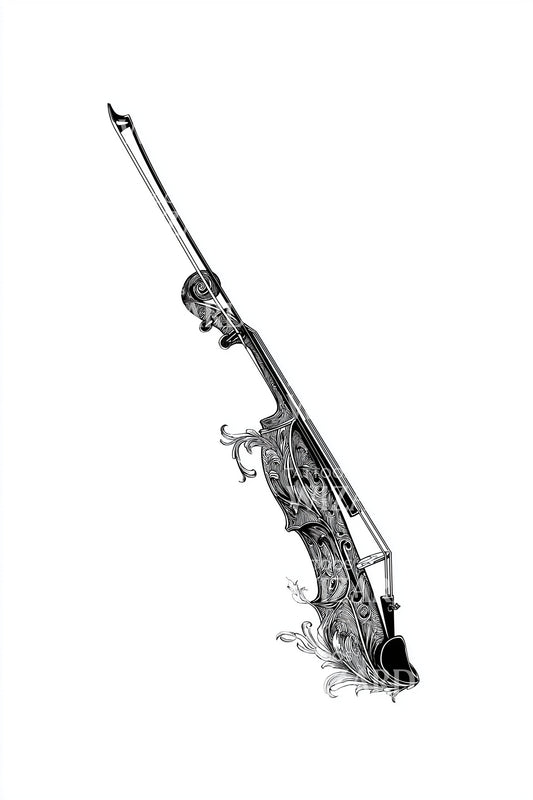 Splattered Violin and Bow Tattoo Design