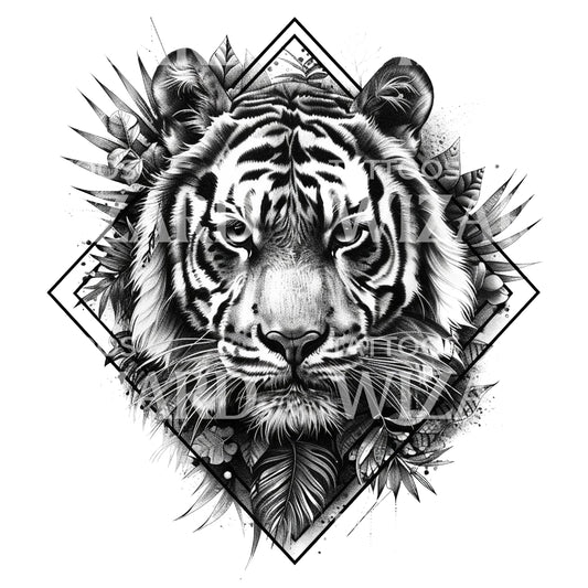 Conception de tatouage de portrait de tigre splendide