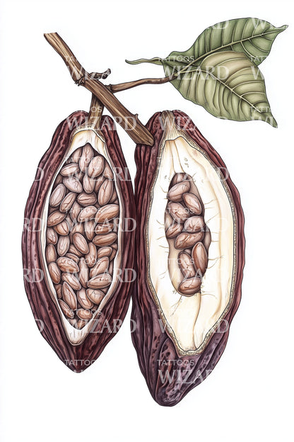 Split Cacao Fruit Tattoo Illustration