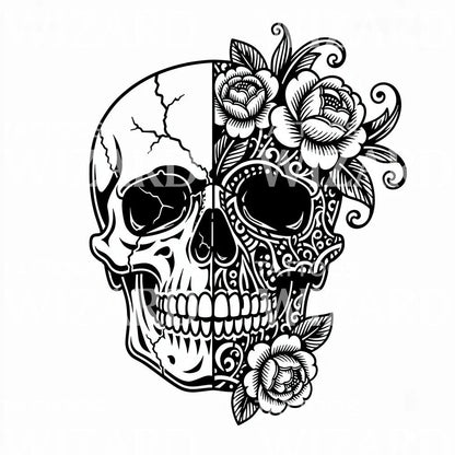 Split Sugar Skull Tattoo Design