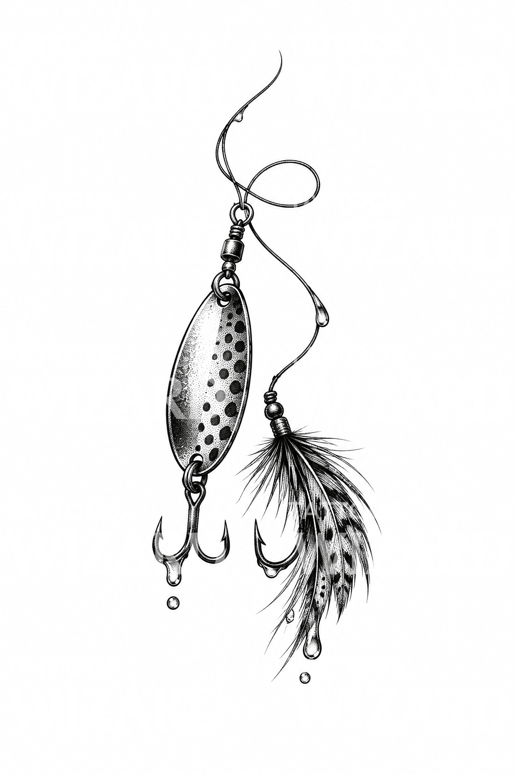 Tatouage pointilliste de cuillère et mouche à plumes