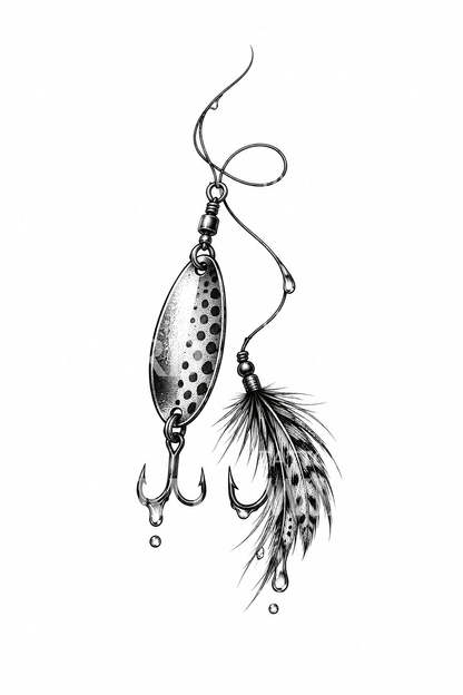 Tatouage pointilliste de cuillère et mouche à plumes