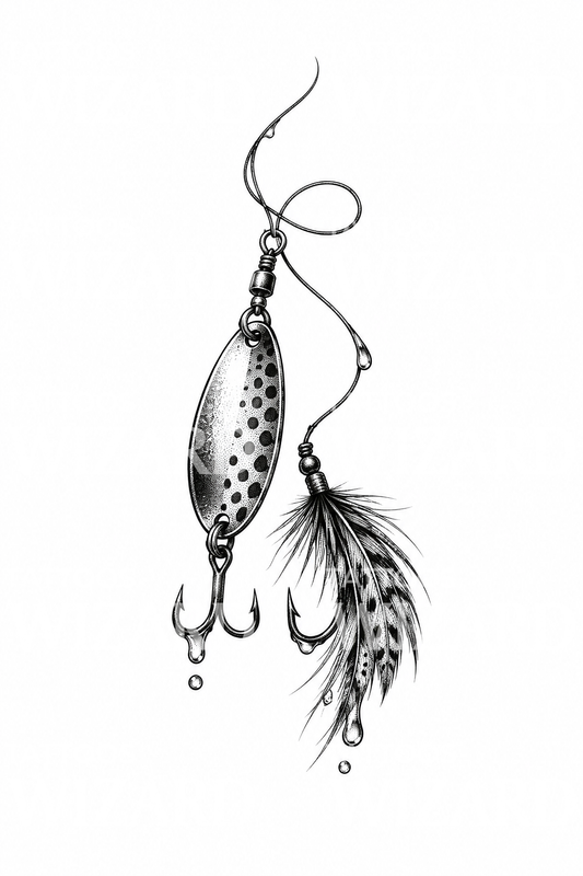 Tatouage pointilliste de cuillère et mouche à plumes