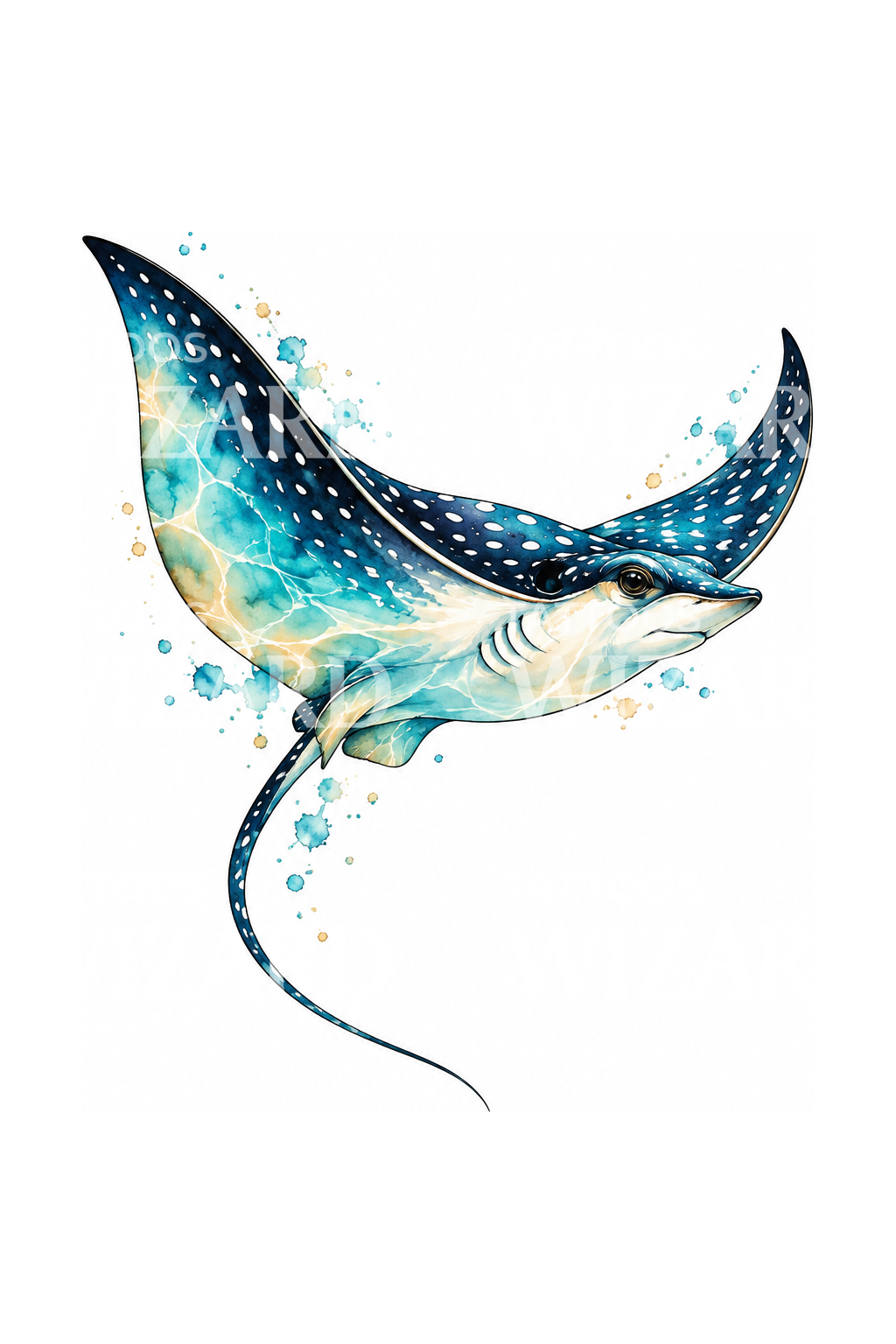 Aquarell-Tattoo mit geflecktem Adlerrochen