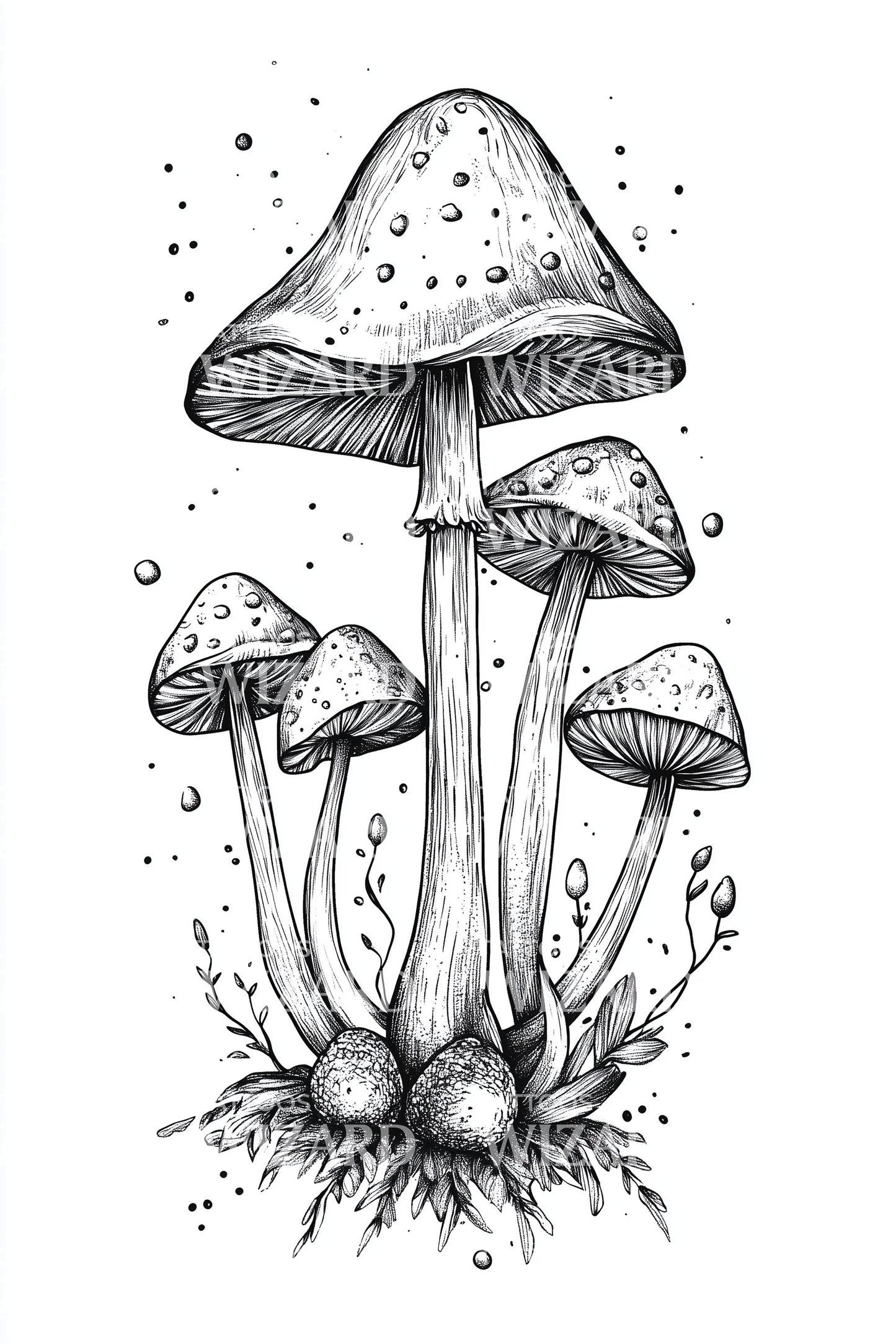 Spotted Woodland Mushrooms Tattoo Design