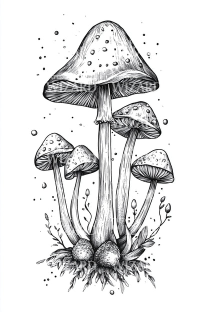 Spotted Woodland Mushrooms Tattoo Design