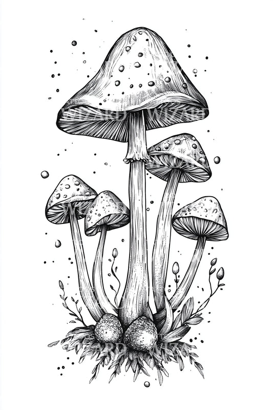 Spotted Woodland Mushrooms Tattoo Design