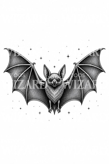 Spread Wing Bat Blackwork Tattoo Design