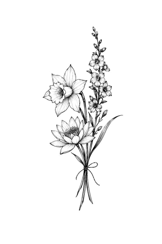Tatoveringsidé med buket af forårsblomster