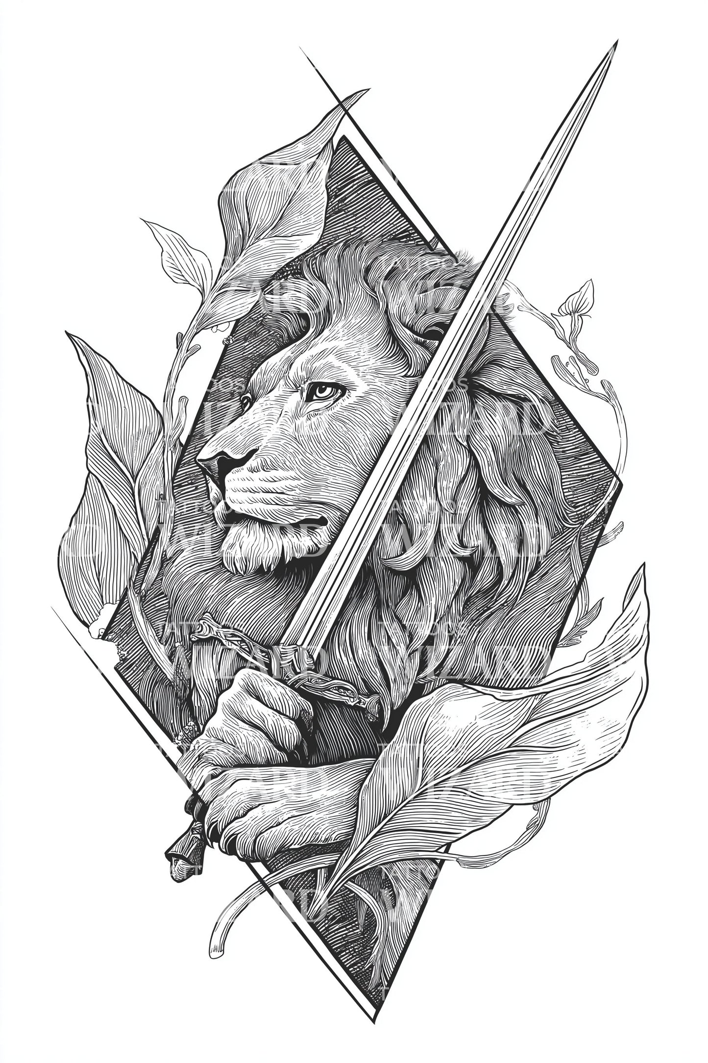 Sri Lanka Lion Sword Tattoo Illustration