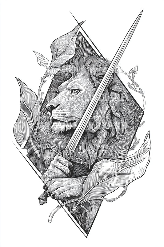 Sri Lanka Lion Sword Tattoo Illustration