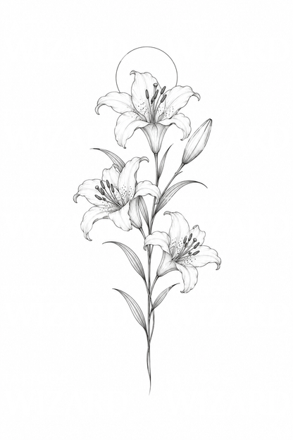 Tatuaggio fine line di Sant'Antonio con giglio e aureola