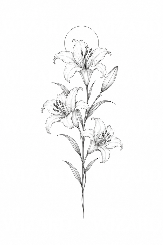 Tatuaggio fine line di Sant'Antonio con giglio e aureola