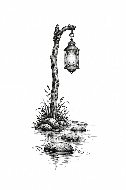 St Christopher Staff and Lantern at River Crossing Tattoo