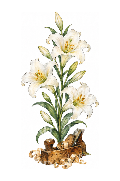 St Joseph Lilies with Carpenter Plane Tattoo