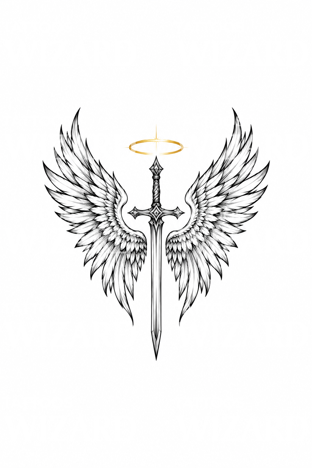St Michael Archangel Wings Sword and Halo Sketch Tattoo