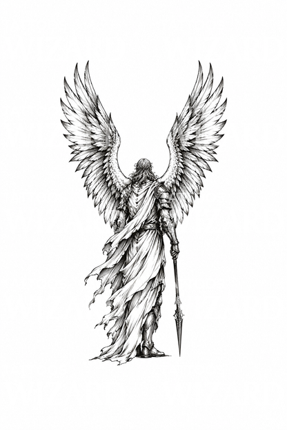 Tatuaje de San Miguel arcángel con lanza en estilo boceto