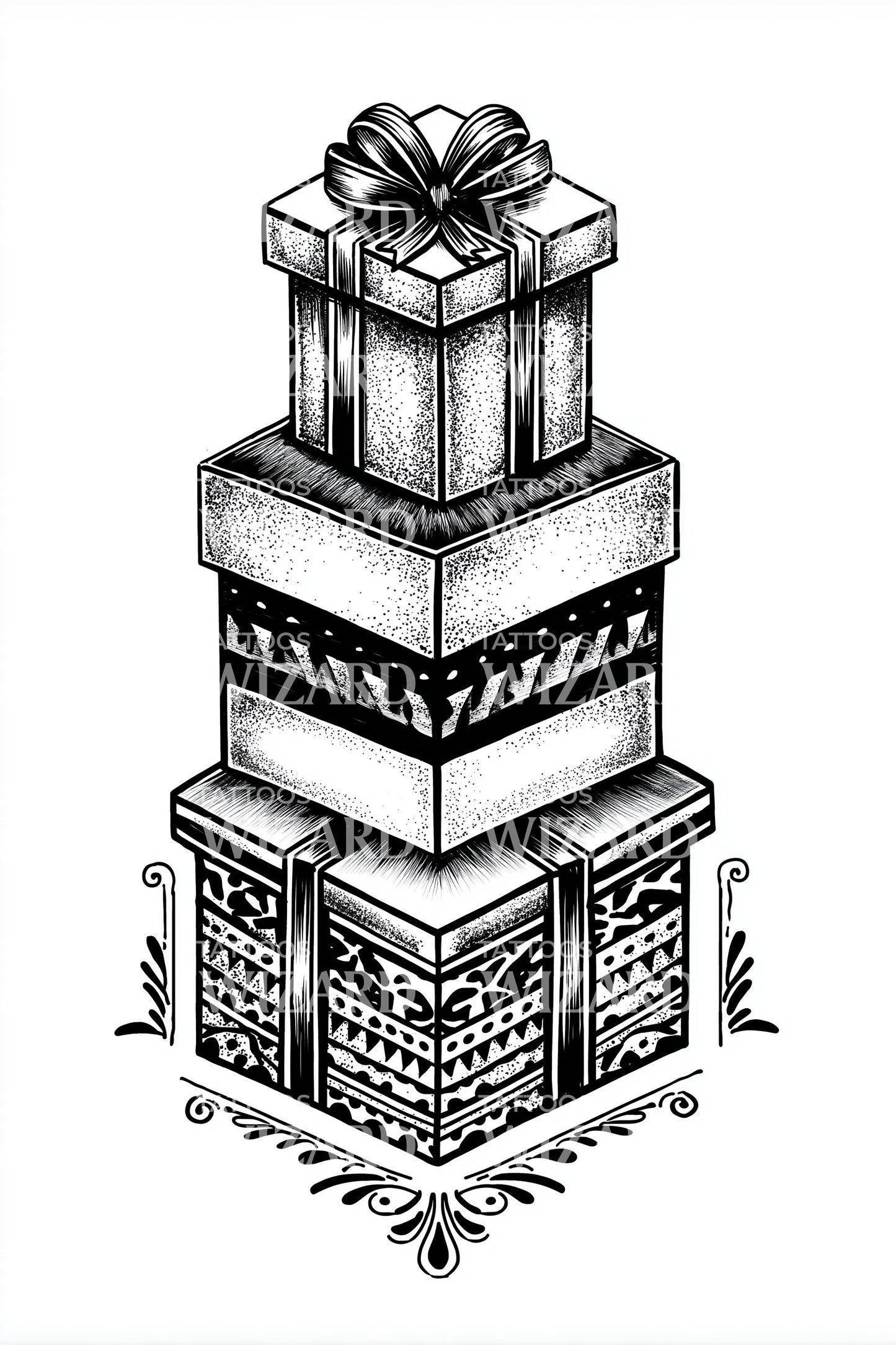 Stacked Christmas Gifts Tattoo Illustration