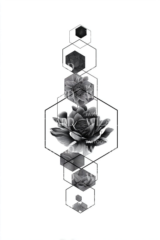 Stacked Hex Bloom Tattoo Design