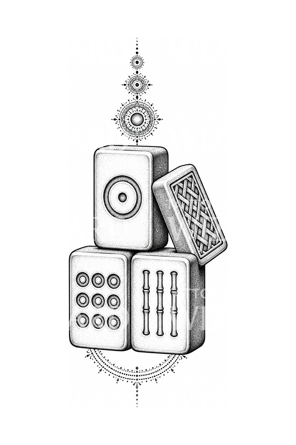 Diseño de tatuaje de fichas de mahjong apiladas