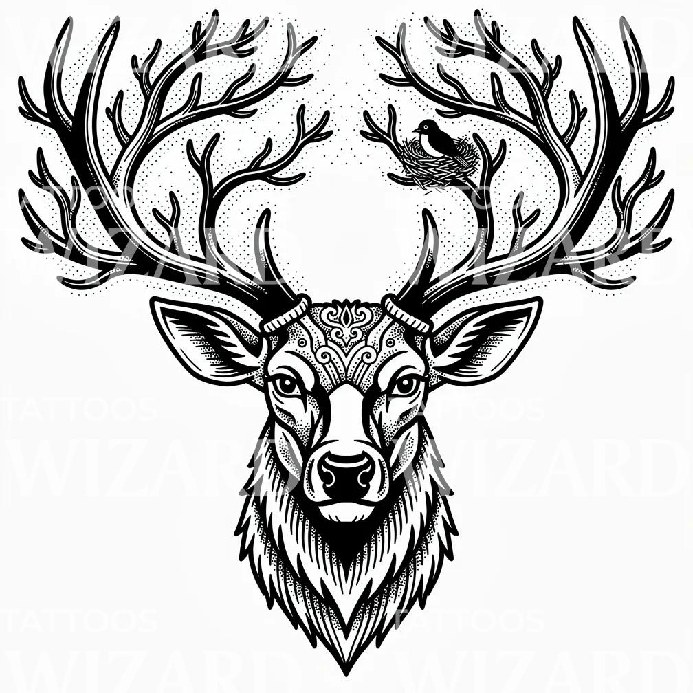 Stag Antlers Nest Tattoo Design