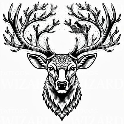 Stag Antlers Nest Tattoo Design
