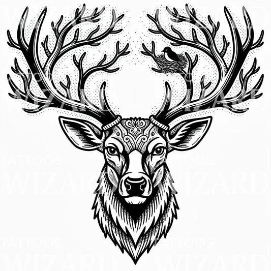 Stag Antlers Nest Tattoo Design