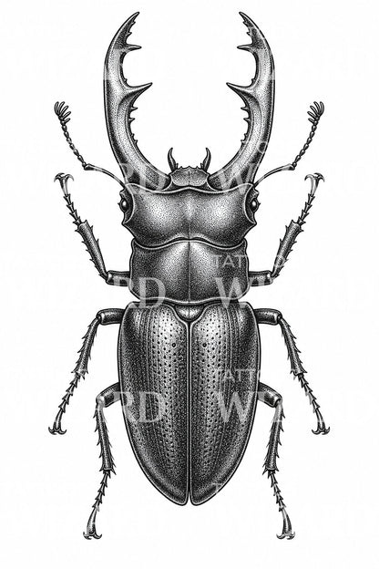 Stag Beetle Dotwork Tattoo Design