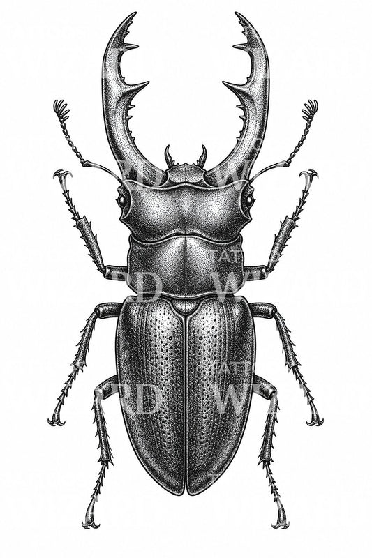 Geyik Böceği Dotwork Dövme Tasarımı