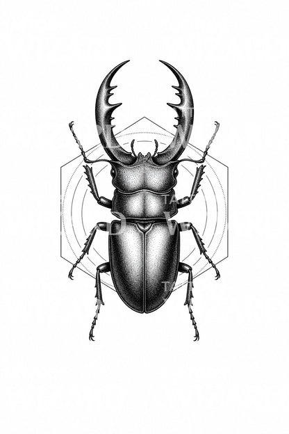Stag Beetle Dotwork Tattoo Illustration