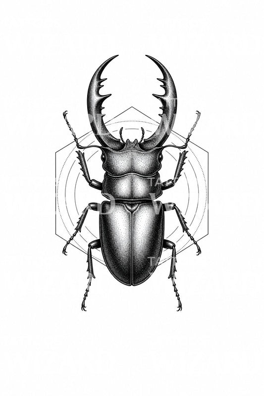 Ilustracja tatuażu dotwork z jelonkiem rogaczem