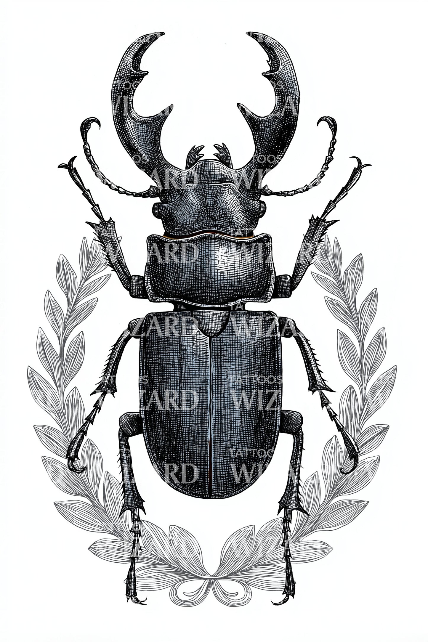 Stag Beetle Laurel Tattoo Design