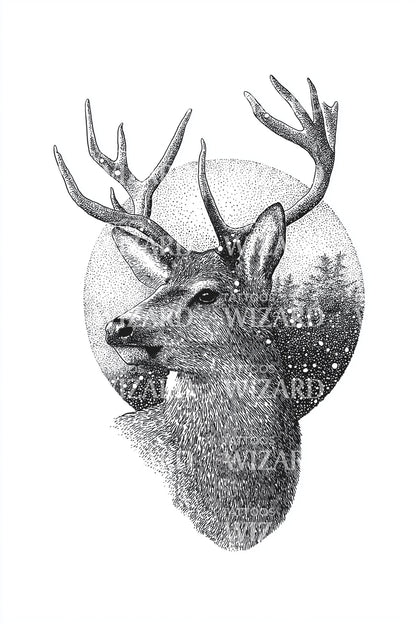 Stag Bust Sphere Tattoo Design