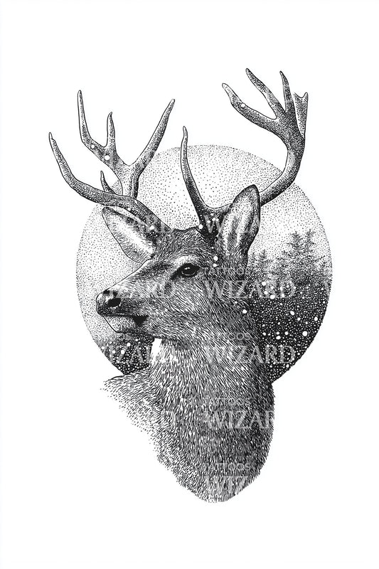 Stag Bust Sphere Tattoo Design