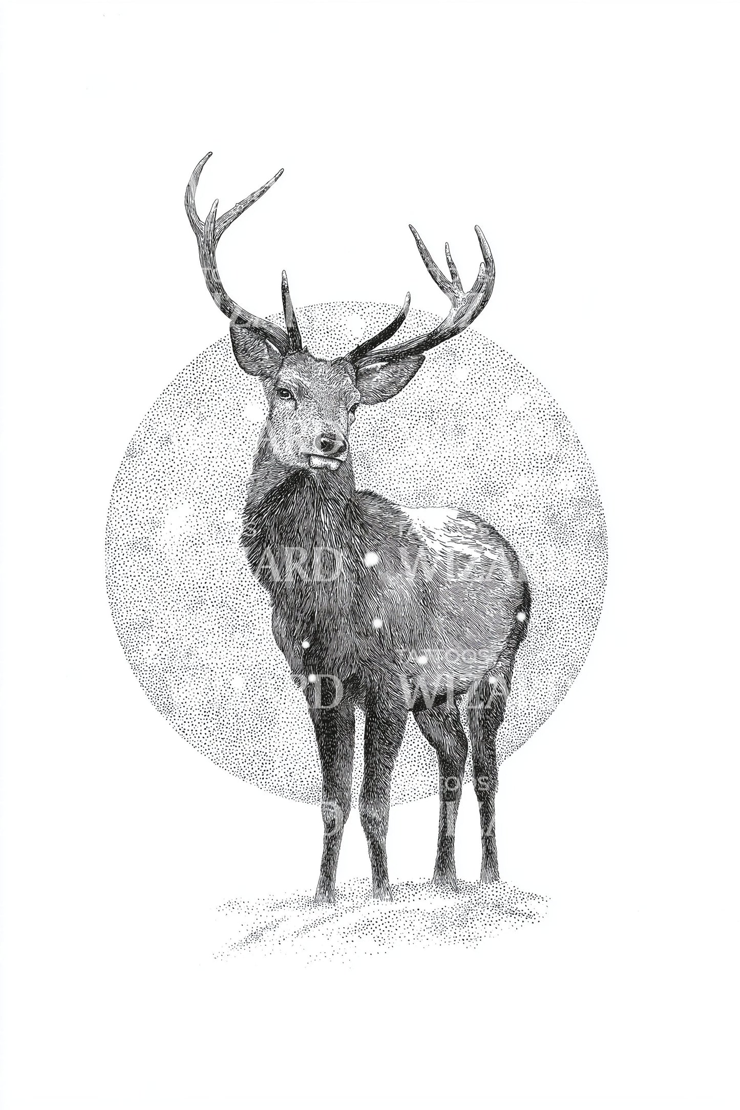 Stag in Moon Tattoo Design