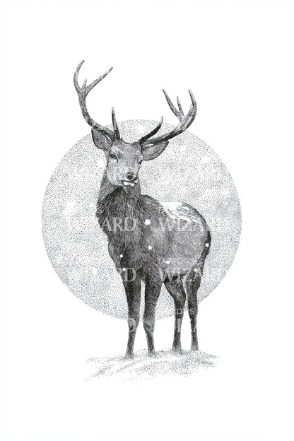 Stag in Moon Tattoo Design