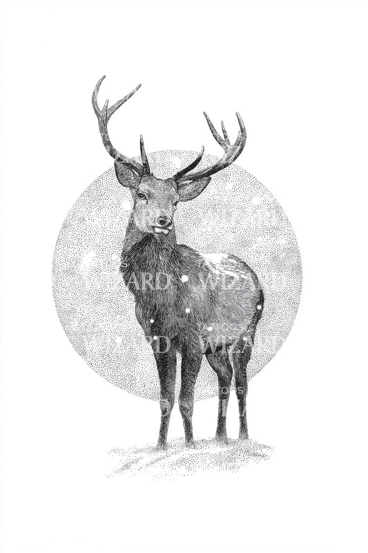Stag in Moon Tattoo Design