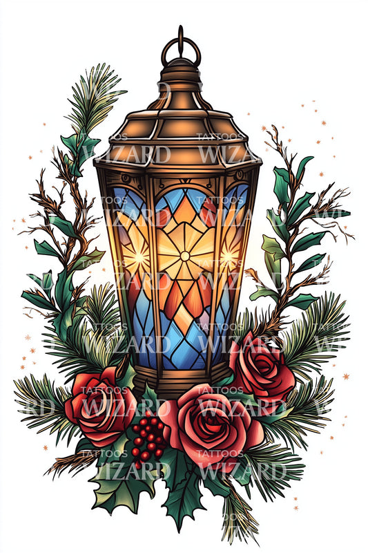 Stained Glass Lantern Tattoo Design