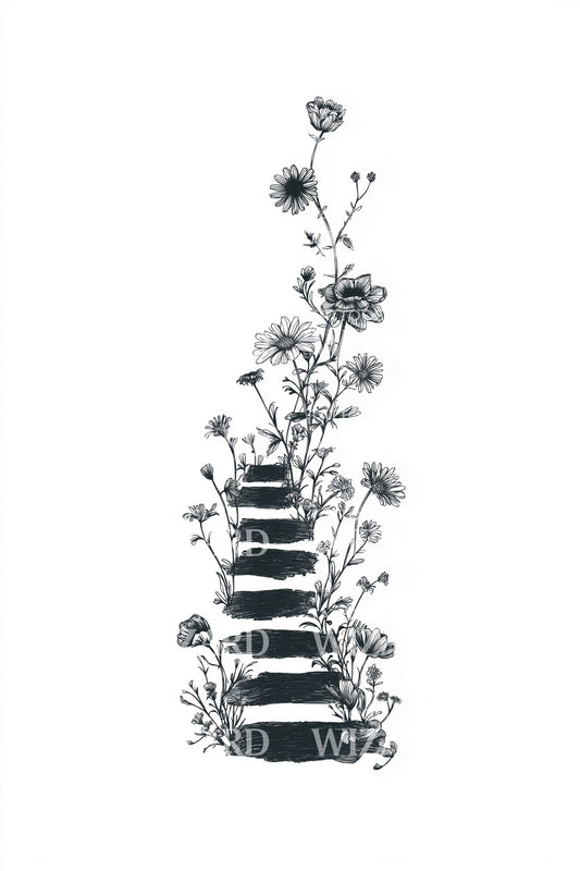 Stairway Garden Growth Tattoo Illustration